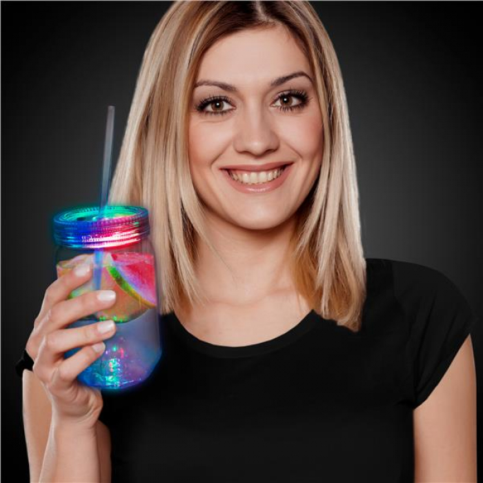 LED 20 oz Mason Jar with Straw