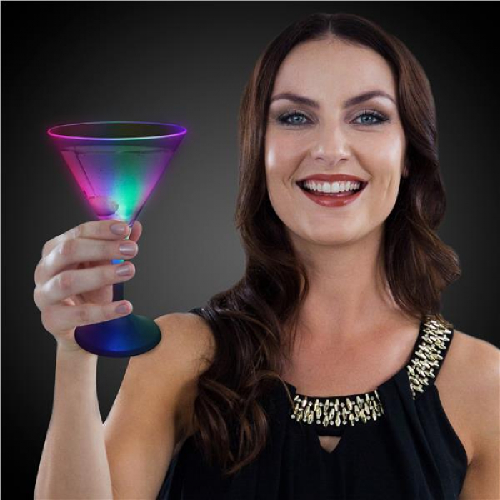 LED 7 oz Martini Glass With White Stem