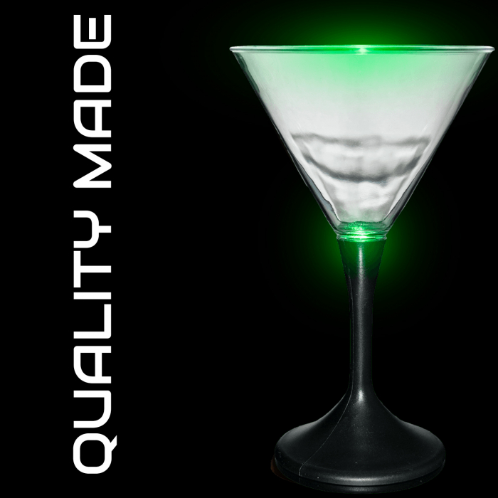 LED Light Up Martini Glass Black Stem - 7oz