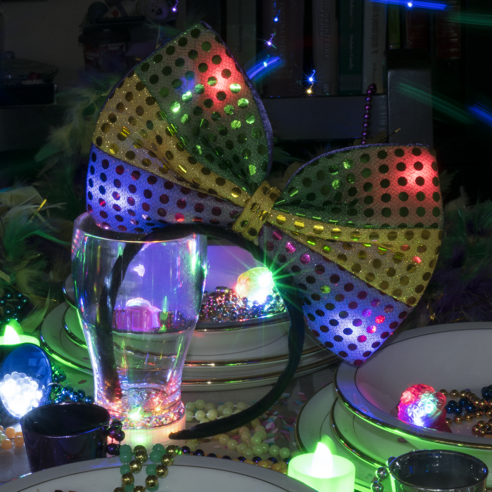 6" Flashing Mardi Gras Bow Headband