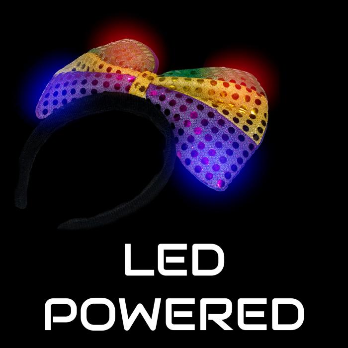 6" Flashing Mardi Gras Bow Headband