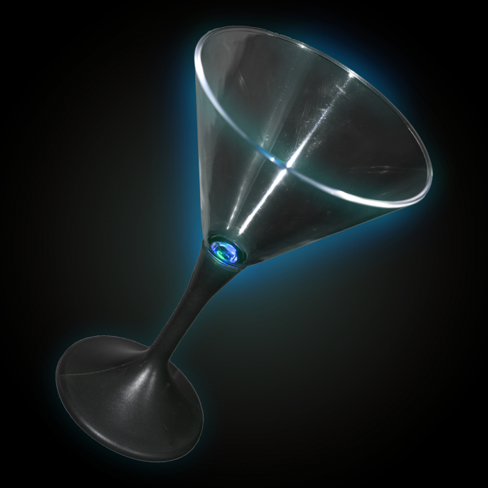 LED Light Up Martini Glass Black Stem - 7oz