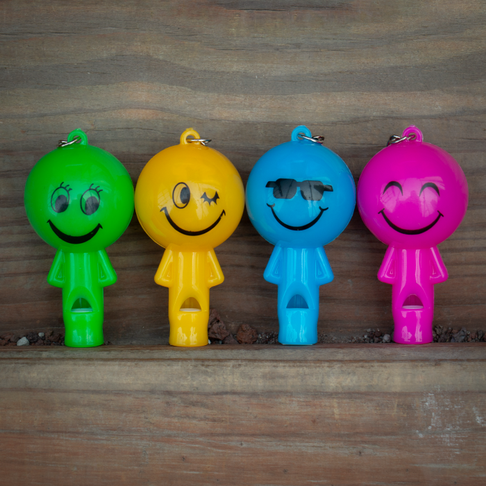 2" Light-Up Smiley Whistle Keychains
