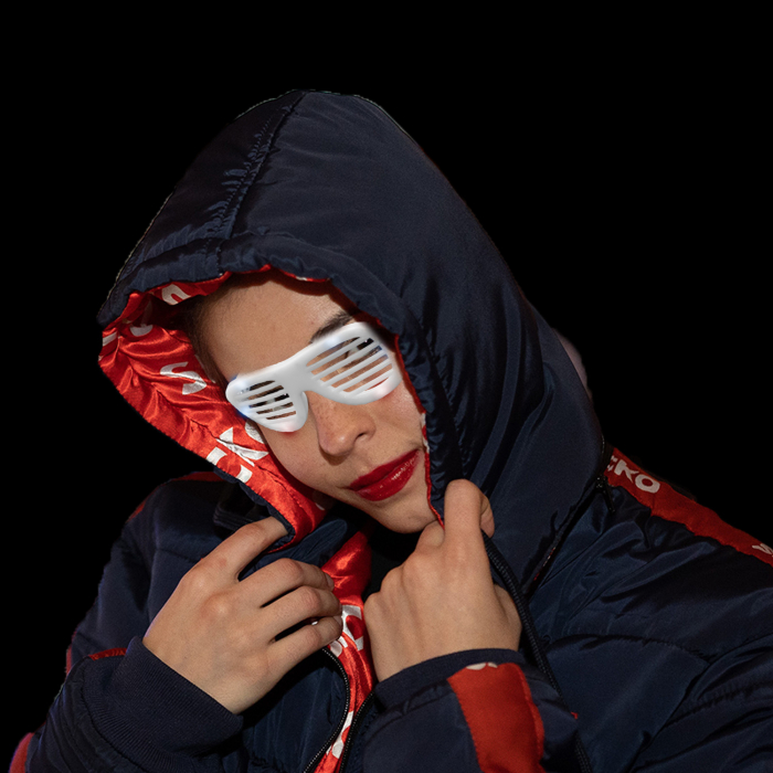 LED Flashing Red White and Blue Patriotic Shutter Shades