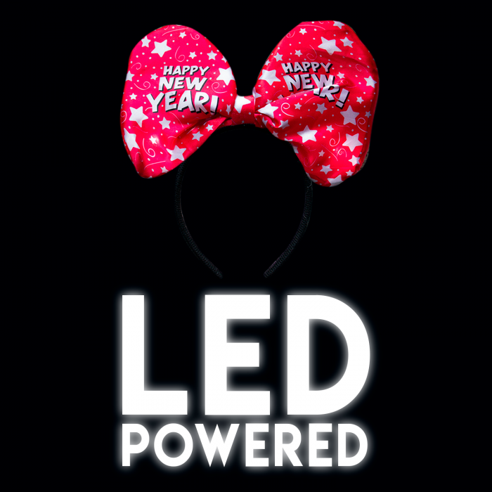 10" New Years Light-Up Bow Headband- Red