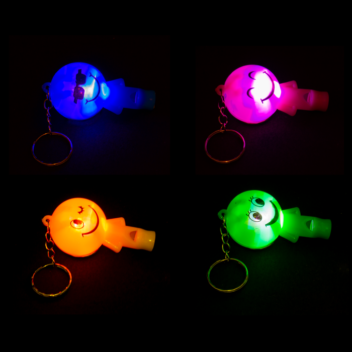 2" Light-Up Smiley Whistle Keychains